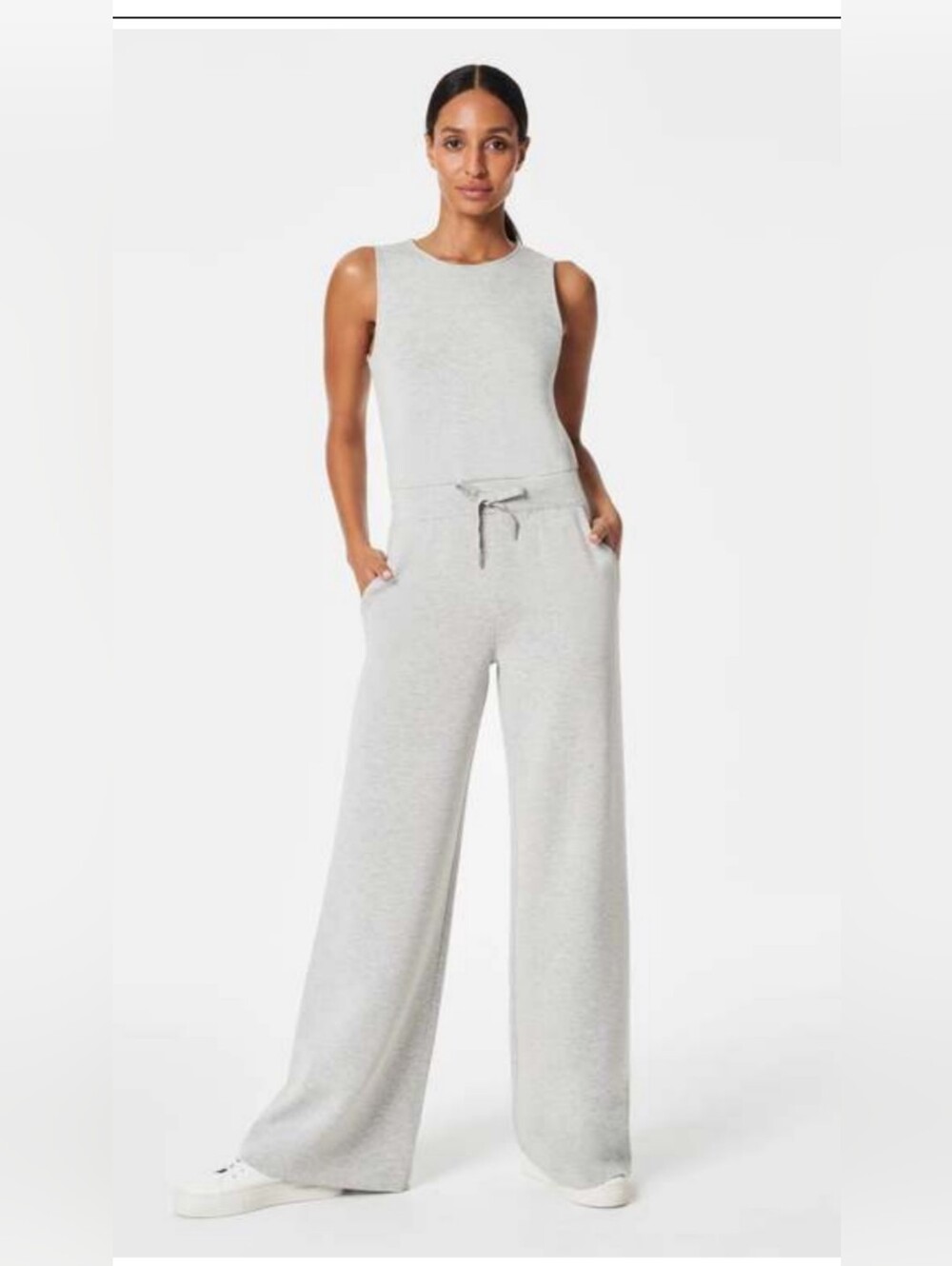 SPANX AIRESSENTIALS Wide Leg Gray Athlesuire Streetwear JUMPSUIT Size Small